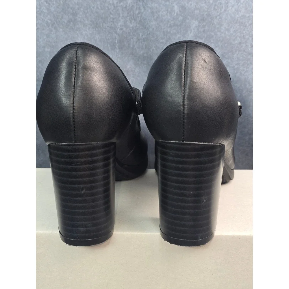 EUC Clarks Bayla Lily Mary Jane Pump Black Leather Block Heel Womens 7.5
